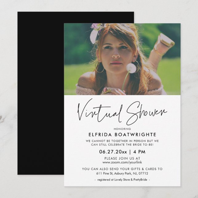 Modern minimalist Virtual shower photo Invitation (Front/Back)