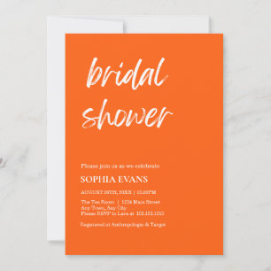 Modern Minimalist Vivid Orange Bridal Shower Invitation