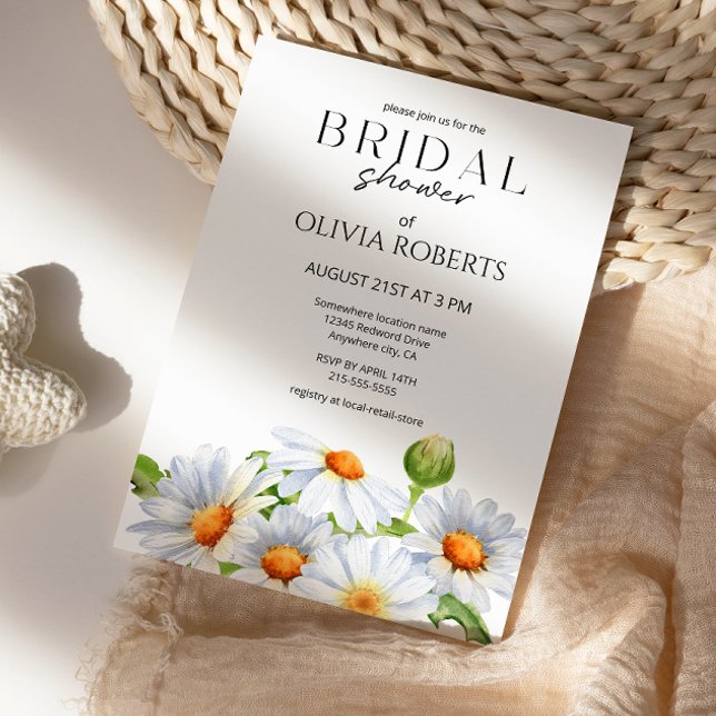 Modern Minimalist Watercolol Daisy Bridal Shower  Invitation (Creator Uploaded)