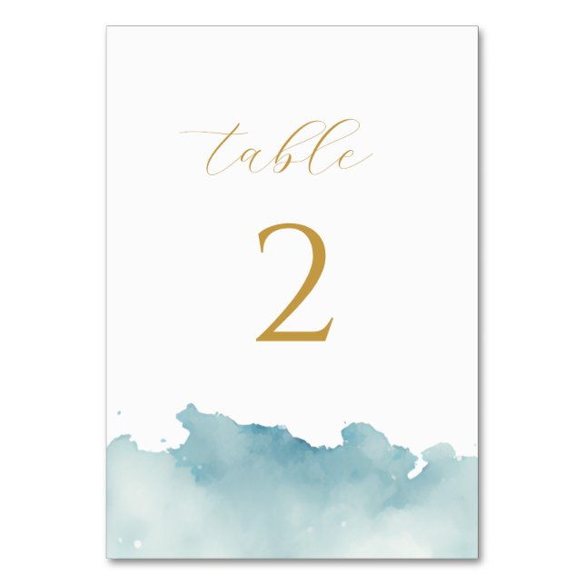 Modern minimalist Watercolor Beach Wedding  Table Number (Front)