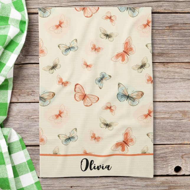 Modern Minimalist Watercolor Butterflies Tea Towel (Creator Uploaded)