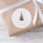 Modern Minimalist Watercolor Christmas Tree  Classic Round Sticker<br><div class="desc">This is a modern minimalist holiday gift tag template featuring a beautiful watercolor evergreen tree and an elegant calligraphy font . The colour of the Christmas tree is not editable, and the wording in the gold calligraphy font is not editable (but the colour can be changed!) // For matching items,...</div>