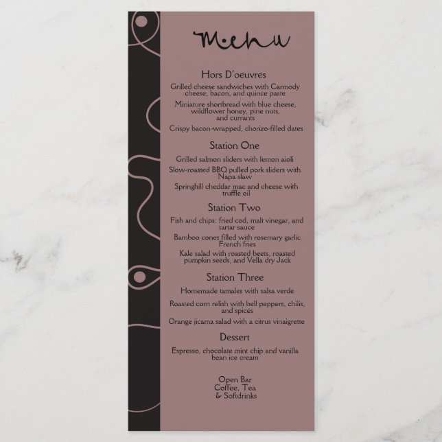 MODERN MINIMALIST WAVY LINES | on Rosewood Wedding Menu (Front)