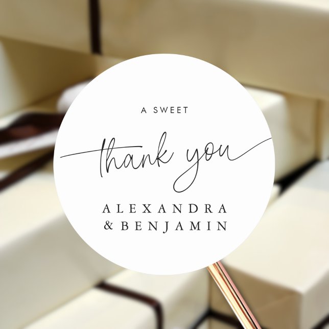 Modern Minimalist Wedding a Sweet Thank You Classic Round Sticker (Creator Uploaded)