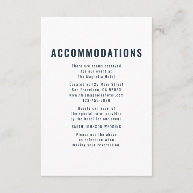 Modern + Minimalist Wedding Accommodation Enclosure Card (Front)