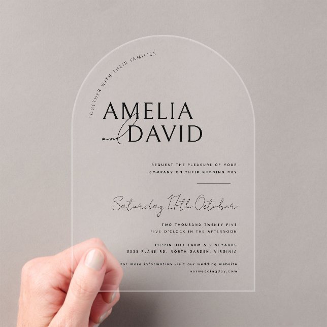 Modern Minimalist Wedding  Acrylic Invitations (Insitu (Handheld))