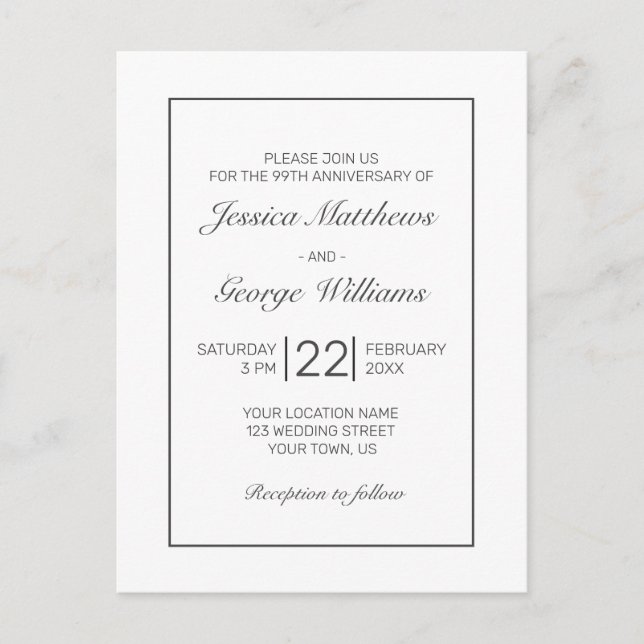 Modern Minimalist Wedding Anniversary Invitation Postcard (Front)