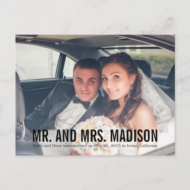 Modern Minimalist Wedding Announcement - Black Postcard (Front)