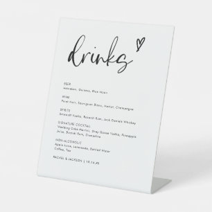 Modern Minimalist Wedding Bar Menu Pedestal Sign