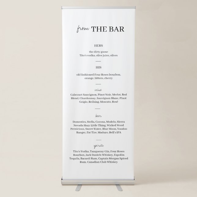 Modern Minimalist Wedding Bar Menu Retractable Ban Banner (Front)
