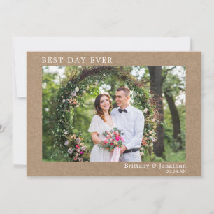 Modern Minimalist Wedding Best Day Ever Kraft Thank You Card