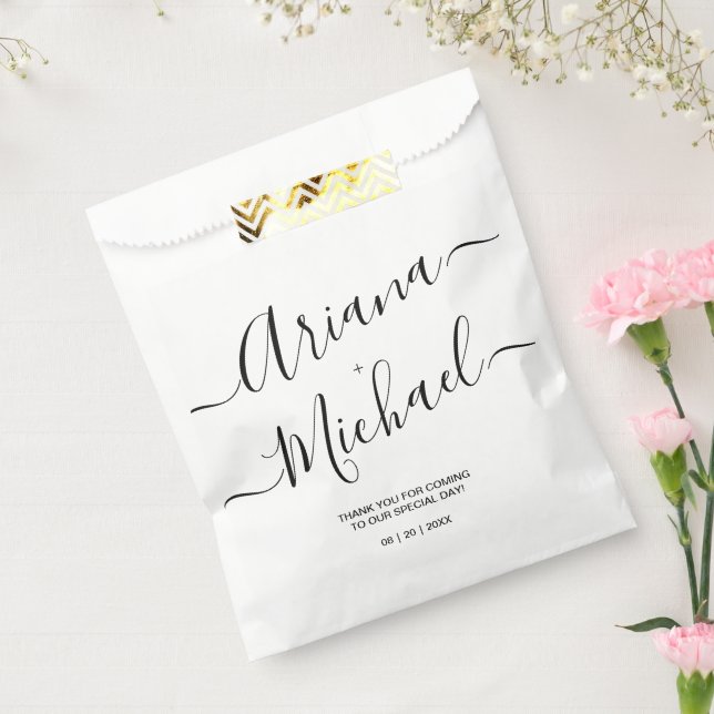 Modern Minimalist Wedding Black White Personalised Favour Bags (Sealed)