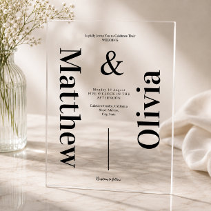 Modern Minimalist Wedding Black White Typography Acrylic Invitations