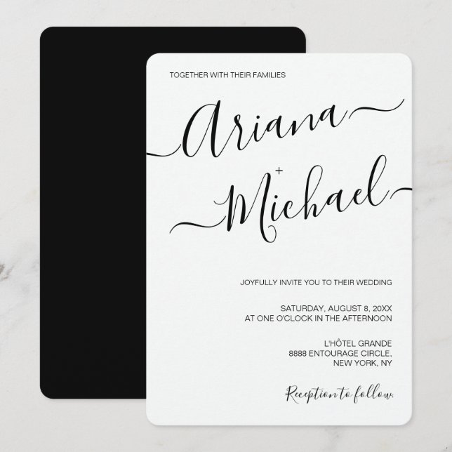 Modern Minimalist Wedding Black White Typography Invitation (Front/Back)