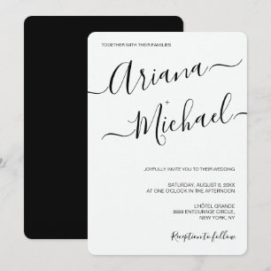 Modern Minimalist Wedding Black White Typography Invitation