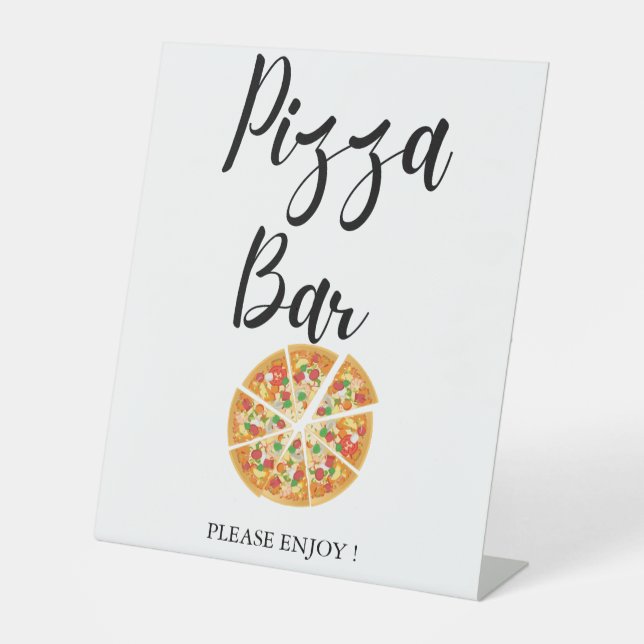 Modern Minimalist Wedding bridal shower pizza bar  Pedestal Sign (Front)