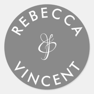 Modern Minimalist Wedding Couple Names Classic Round Sticker