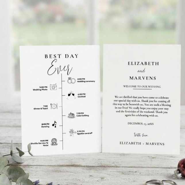 Modern Minimalist wedding day  Events Timeline  Programme (Creator Uploaded)