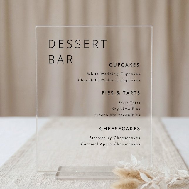 Modern Minimalist Wedding Dessert Bar Menu Acrylic Sign (Creator Uploaded)