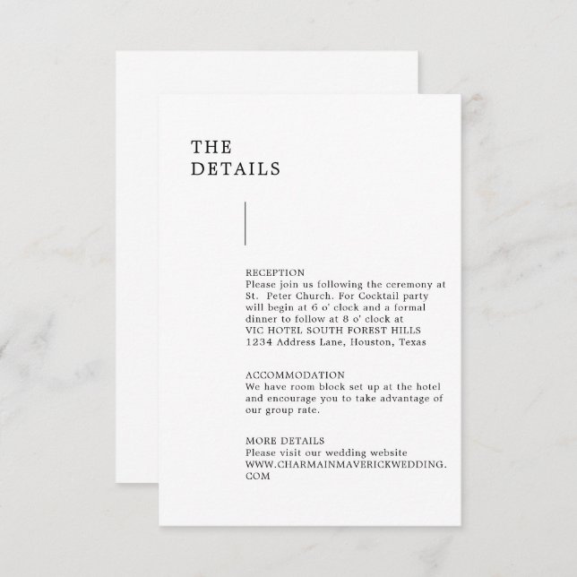 Modern Minimalist Wedding Details Enclosure Card (Front/Back)