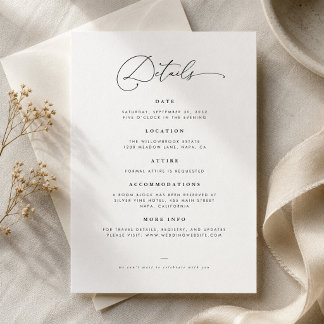 Modern Minimalist Wedding Details Enclosure Card