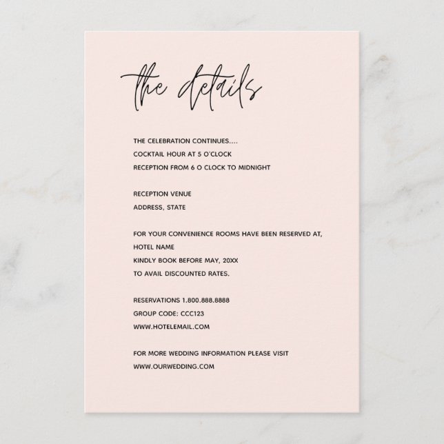 Modern Minimalist Wedding details Enclosure Card (Front)