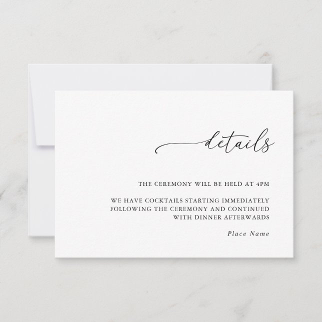 Modern Minimalist Wedding Details Enclosure Card (Front)