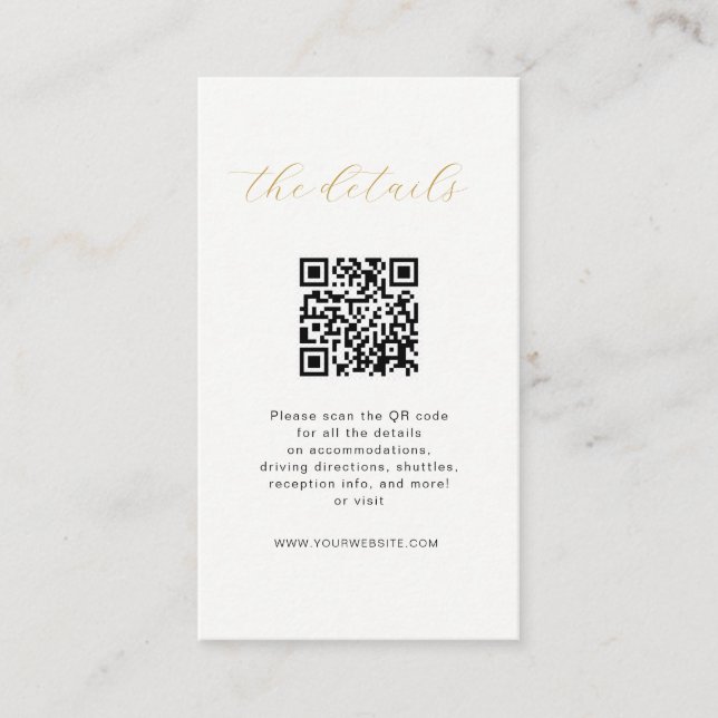 Modern Minimalist wedding details with QR code Place Card (Front)