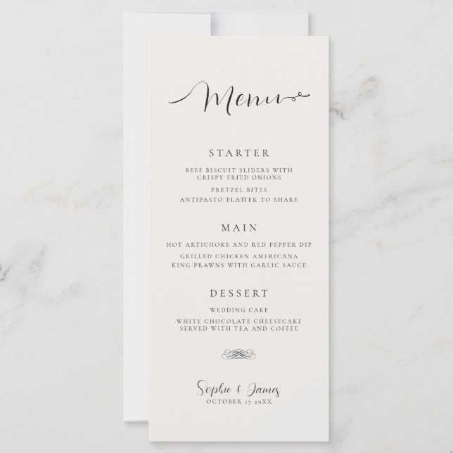 Modern Minimalist Wedding Dinner Menu (Front)