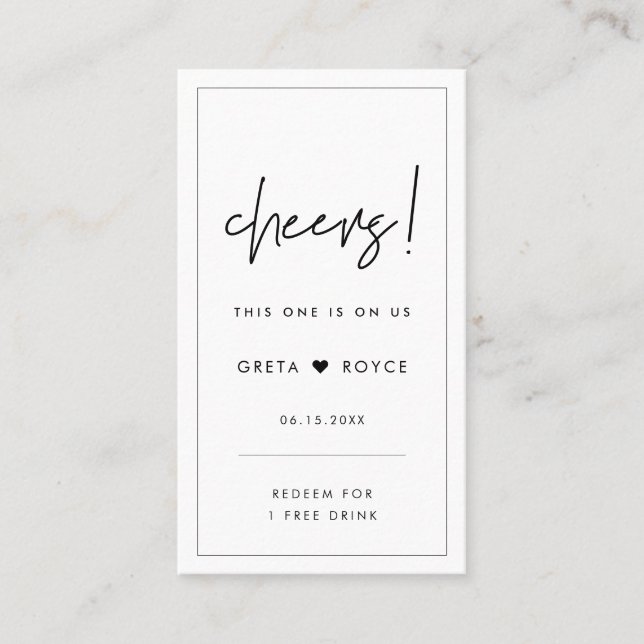 Modern Minimalist wedding drink ticket (Front)