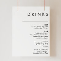 Modern Minimalist Wedding Drinks Menu Sign