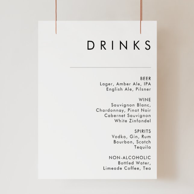 Modern Minimalist Wedding Drinks Menu Sign (Creator Uploaded)