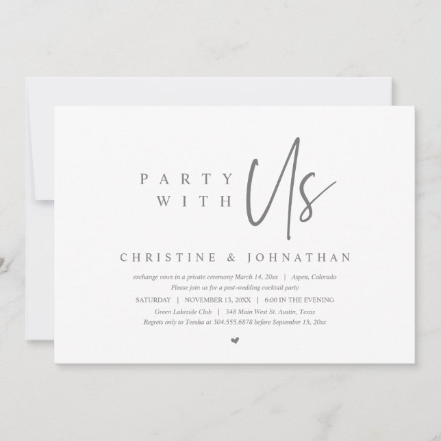 Modern Minimalist Wedding Elopement, Party with us Invitation (Front)