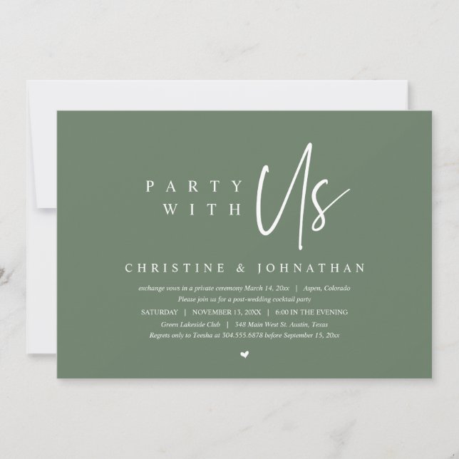 Modern Minimalist Wedding Elopement, Party with us Invitation (Front)