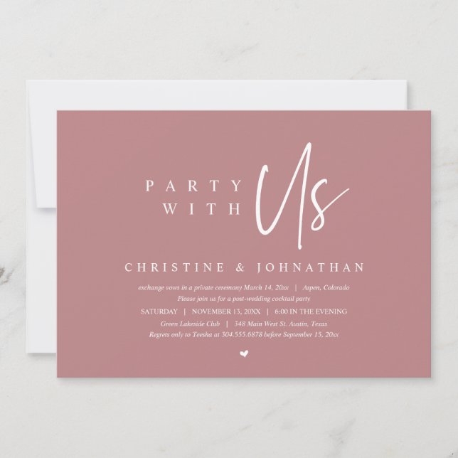 Modern Minimalist Wedding Elopement, Party with us Invitation (Front)