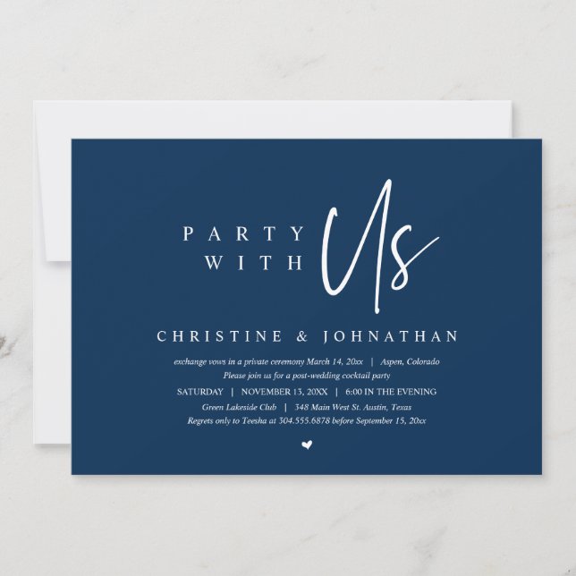 Modern Minimalist Wedding Elopement, Party with us Invitation (Front)