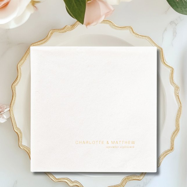 Modern Minimalist Wedding  Foil Napkins (Modern Monogram Names & Date Wedding Foil Napkins)