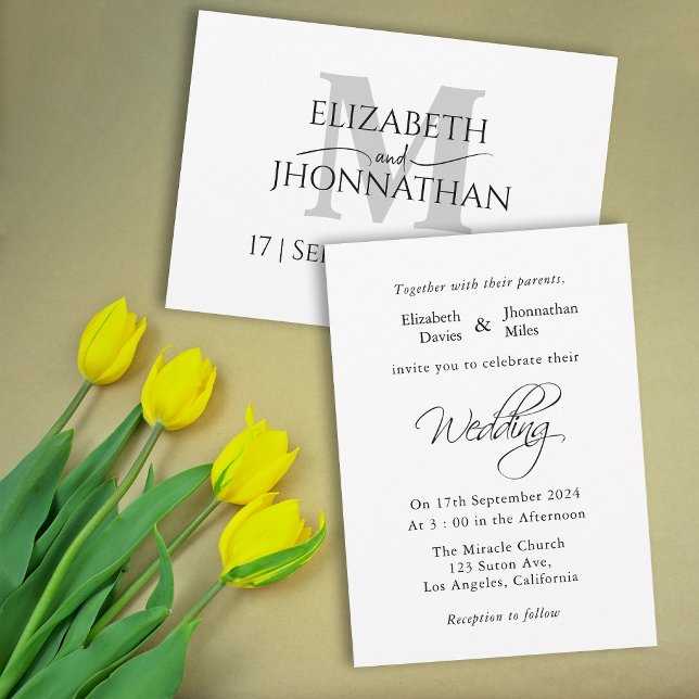 Modern Minimalist Wedding Grey Monogram Invitation (Creator Uploaded)