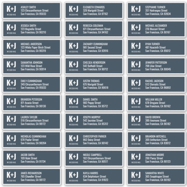 Modern + Minimalist Wedding Guest Names Address (Front)