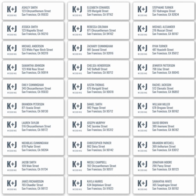 Modern + Minimalist Wedding Guest Names Address (Front)