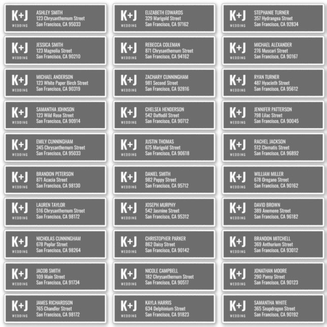 Modern + Minimalist Wedding Guest Names Address (Front)