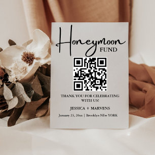 Modern Minimalist wedding honeymoon fund QR code Pedestal Sign