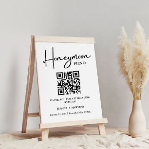 Modern Minimalist wedding honeymoon fund QR code Poster