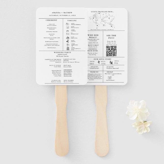 Modern Minimalist Wedding Infographic Program Hand Fan (Front and Back)