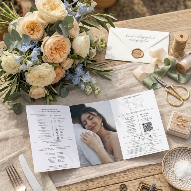 Modern Minimalist Wedding Infographic Program Tri-Fold Invitation (Creator Uploaded)