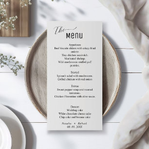 Modern minimalist wedding menu, black and white  menu