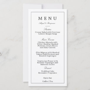 Modern Minimalist Wedding Menu Card