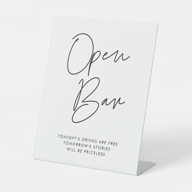 Modern Minimalist wedding Open Bar Pedestal Sign (Front)