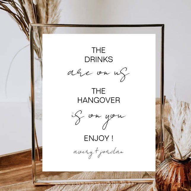 Modern Minimalist Wedding Party Drinks Are On Us Poster (Creator Uploaded)