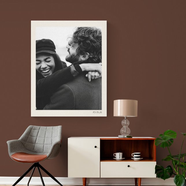 Modern Minimalist Wedding Photo and Date Elegant  Canvas Print (Creator Uploaded)